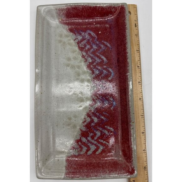 Bogan Pottery Handmade stoneware rectangular dish hand signed Red Cream - Picture 5 of 5
